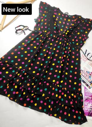 Платье женское мини черного цвета в разноцветный горох от бренда new look m l