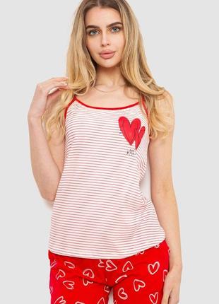 Пижама женская, колір червоно-молочний, піжама жіноча с сердечками