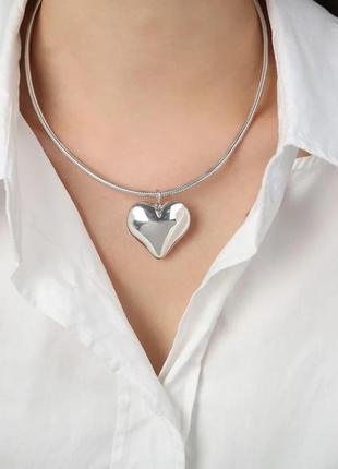 Модное ожерелье цепочка с массивныс кулоном сердце ❤️ нержавеющая сталь