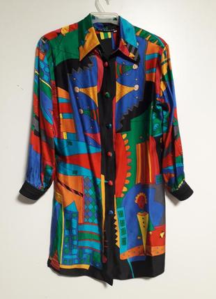 Шикарная винтажная длинная шелковая рубашка/сорочка 80е германия яркий принт