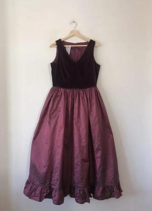 Laura ashley винтажное великолепное вечернее платье 80-х годов, пышное шелковое бархатное платье макси без рукавов с оборками. великобритания 12