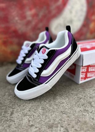 Кросівки vans knu skool purple black white чорні з фіолетовим жіночі / чоловічі