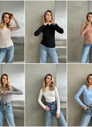 Женский лонгслив с длинными рукавами из качественной ткани турецкий рубчик норма + батал