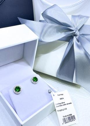 Срібні сережки сережки пусети гвоздики круг із зеленим каменем камінці стильне класичне мінімалізм срібло проба 925 нове з биркою