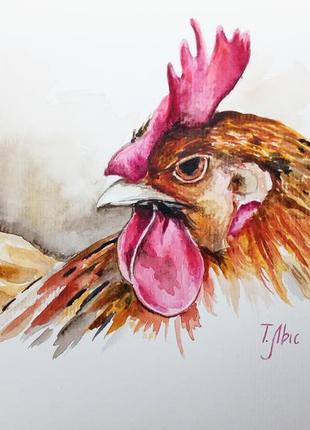 Картина акварель 15х21 см курица