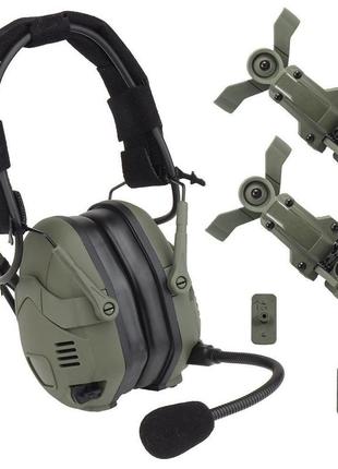 Тактичні активні навушники hd-16 bluetooth + кріплення чебурашки олива