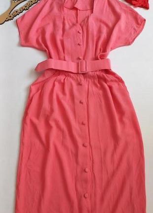 Розовое платье-миди 44 46 размер офисное новое на пуговицах