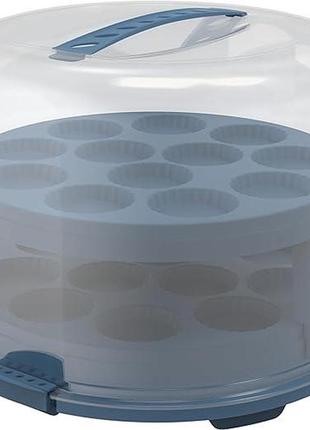Піднос rotho fresh cake dome tall на 2 яруси,харчовий пластик (pp),без бісфенолу а, синій/прозорий,(35,5 x 34,5 x 26,0 см)(уцінка)