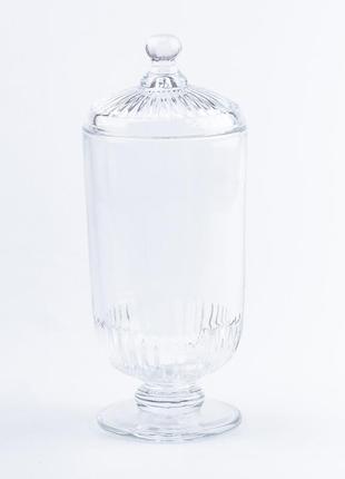 Конфетница 1 литр на ножке со стеклянной крышкой прозрачная 25 (см)