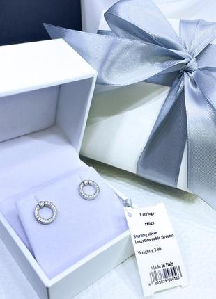 Срібні сережки сережки пусети гвоздики круг із каменем камінням стильний класичний мінімалізм срібло проба 925 нове з биркою