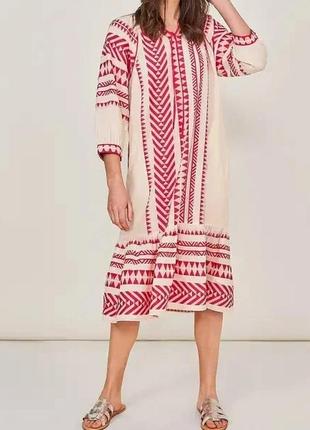 Платье миди с карманами под zara white stull в этно стиле 100% коттон