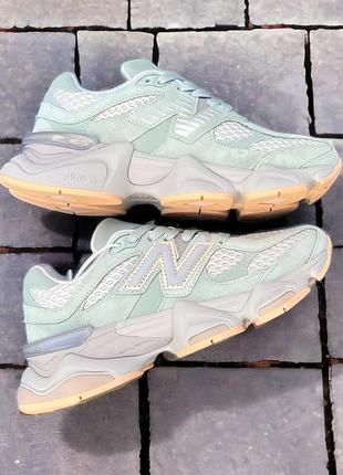 Шикарные женские кроссовки new balance 9060 missing pieces silver moss green мятные