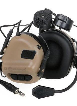 Тактичні активні навушники earmor m32h mod3 з бічним кріпленням coyote brown, краща якість, original