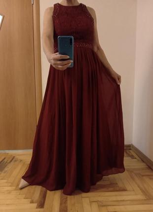 Чудесное платье в пол комбинированное гипюром, размер 14-16