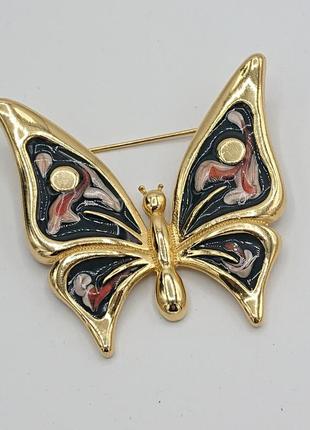Вінтажна велика брошка з емалями метелик