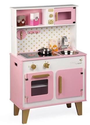 Кухня janod "candy chic" розовая, деревянная, посуда, подсветка j06554