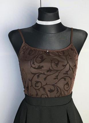 Женский топ винтаж ретро топик короткий женская блуза блузка коричневая австрийский