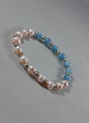Браслет "веселковий" натуральні перли та кварц