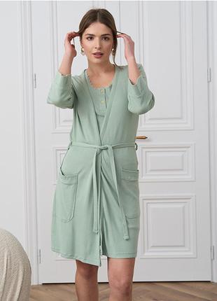 Піжама жіноча с халатом рубчик зелена 15331