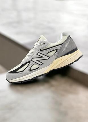 Крутые женские и мужские кроссовки new balance 990v4 made in usa grey white серо-бежевые