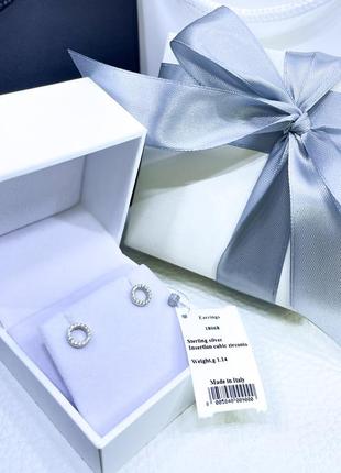 Серебряные серьги сережки пусетты гвоздики круг с камнями стильное классическое минимализм серебро проба 925 новое с биркой