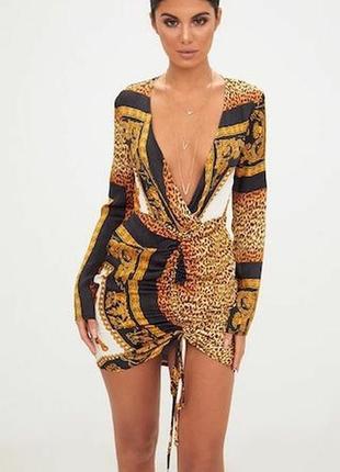 Зваблива сукня міні принт леопарди зі стяжкою атласна від plt