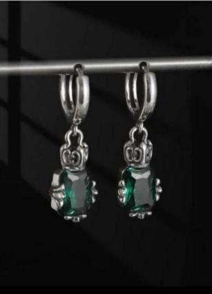 Сережки смарагдові antic silver3 фото