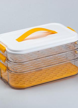 Контейнер для заморозки и хранения продуктов 3-ярусный в холодильнике 16.5 см оранжевый