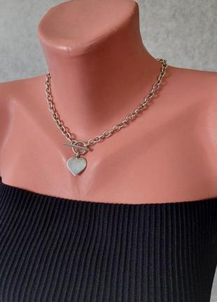 Винтажное ожерелье из стерлингового серебра 925 пробы с  сердечком и т-образной перемычкой-29 грамм