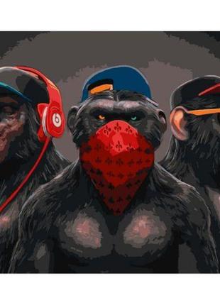 Картина по номерам "три обезьяны" 40x50 см