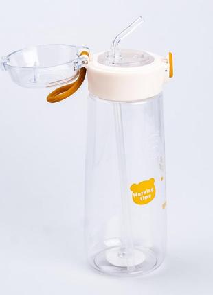 Бутылка для воды детская 600 мл с трубочкой оранжевая