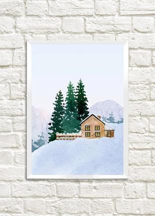 Постер в рамке a4 зима в горах