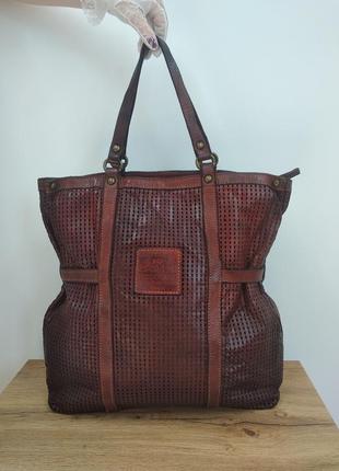 Campomaggi большая коричневая повседневная деловая кожаная сумка шоппер торба портфель ручная работа винтажный стиль итальялия оригинал натуральная кожа lampo