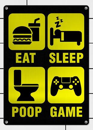 Металева табличка eat, sleep, poop, game