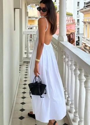 Сарафан котоновий з відкритою спинкою довгий плаття сукня біла
