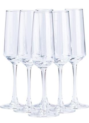 Бокал для шампанского высокий прозрачный - набор 6 штук