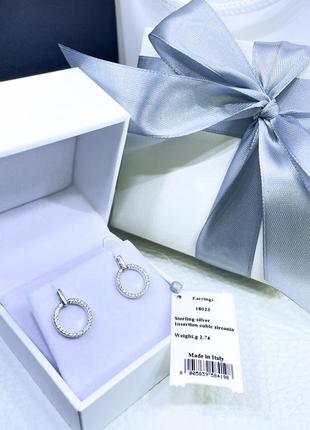 Серебряные серьги сережки пусеты гвоздики круг с камнями стильное классическое минимализм серебро проба 925 новое с биркой