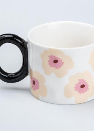 Чашка керамическая 400 мл для чая и кофе "цветок" черная