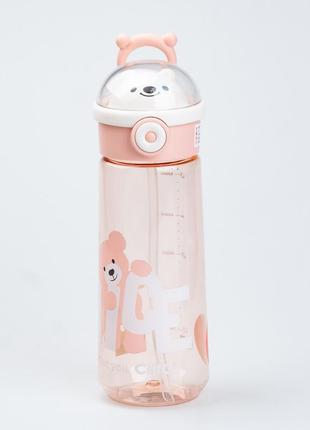 Бутылка для воды 620 мл с трубочкой многоразовая розовая
