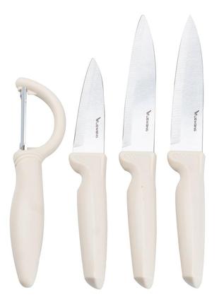 Набір кухонних ножів 3 штук + овочечистка білий
