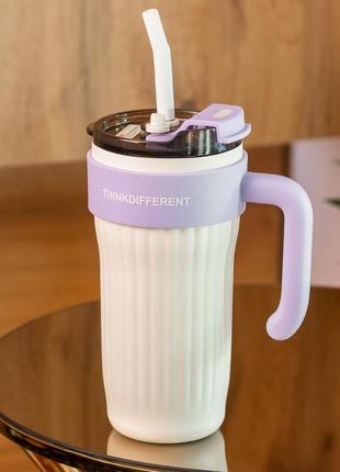 Термокружка с трубочкой для кофе и чая 860 мл кружка термос • чашка термос для кофе • термочашка 21 см