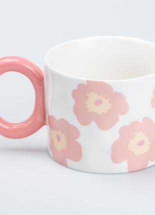Чашка керамічна 400 мл для чаю та кави "квітка" рожева