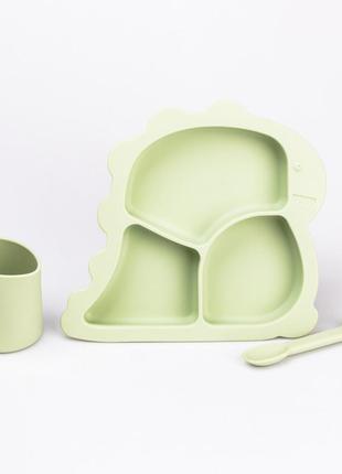 Детский набор силиконовой посуды чашка / тарелка с тремя секциями / ложка