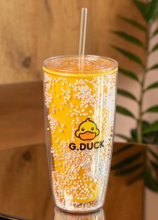 Многоразовый стакан с трубочкой и крышкой 750 мл пластиковый желтый