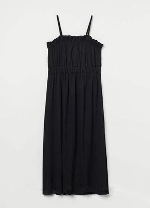 Черный сарафан миди жатка, длинное платье на бретелях h&amp;m
