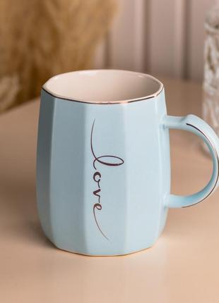 Чашка керамічна для чаю та кави 400 мл love блакитна
