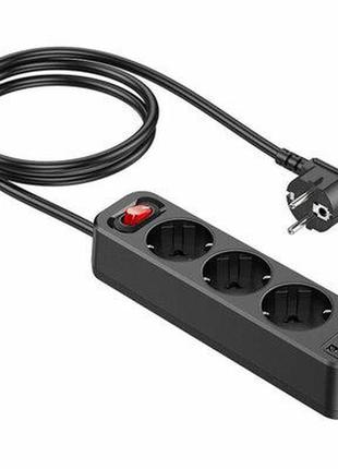 Сетевой удлинитель hoco ns2 3-position extension cord socket(including 3*usb output) black
