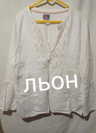 Ро3. лляна вінтажна біла жіноча сорочка туніка з орнаментом льон