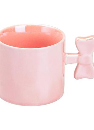 Чашка з ручкою у вигляді бантика керамічна 350 мл рожева