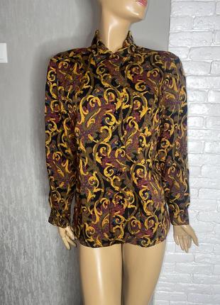 Винтажная рубашка в интересный принт блуза на пуговицах блузка с воротничком большого размера винтаж viyella.